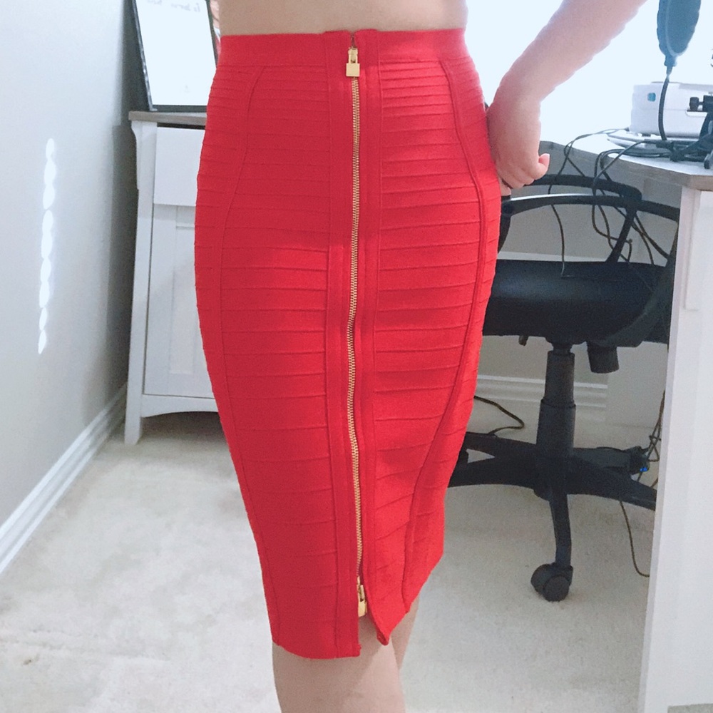 Women bandage bodycon zipper pencil midi party evening black red skirt